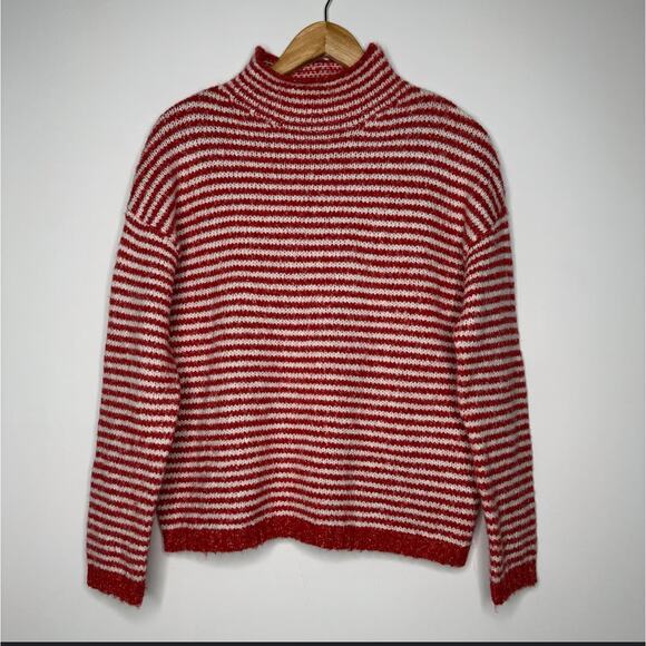 Anthropologie Striped FunnelNeck Sweater Linnea Wool Blend XL Cabincore Nautical - Picture 3 of 7